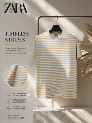 Men’s  Striped Microfiber T-Shirt - Beige