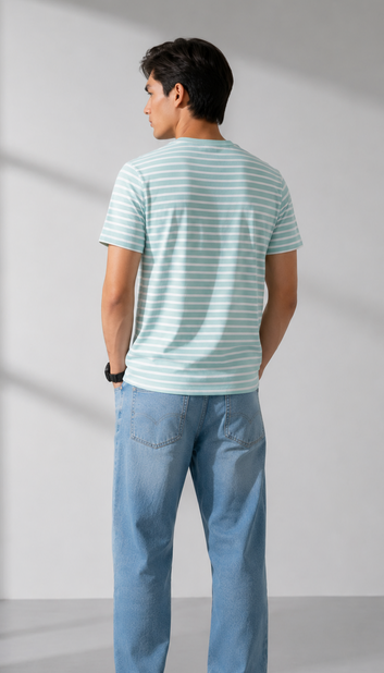 Men’s  Striped Microfiber T-Shirt - Mint