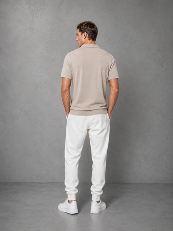 Premium Knit Beige Quarter-Zip Polo