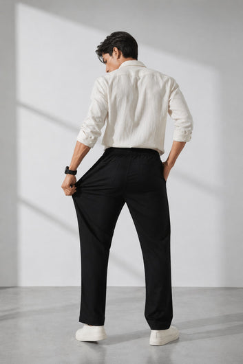 Premium Black Linen Straight-Fit Pants