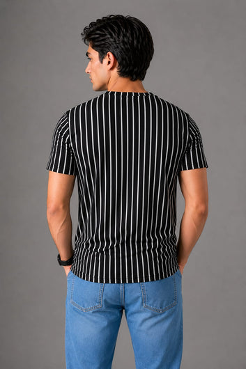 Black & White Vertical Striped Premium T-Shirt