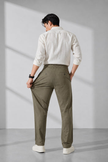 Men's Olive Green Linen Pants – Straight Fit Summer Pants