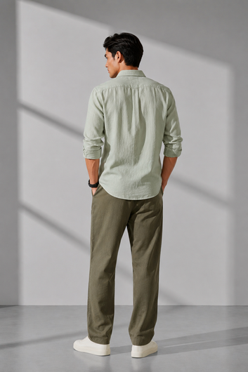 Men's Olive Green Linen Pants – Straight Fit Summer Pants
